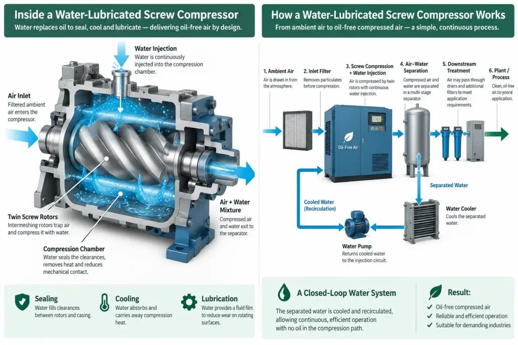 How Water-Lubricated Screw Compressors Achieve Oil-Free Air